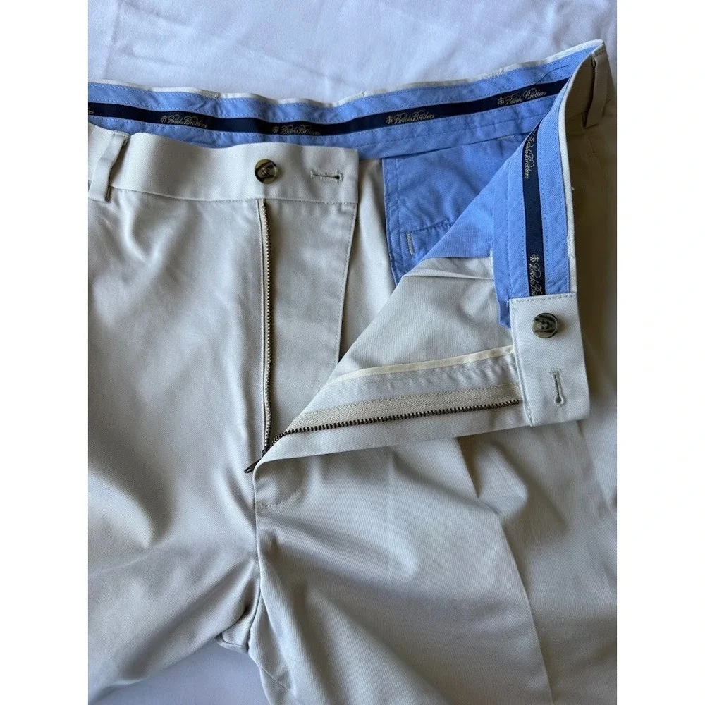 Brooks Brothers Advantage Chino Shorts Men W38 Beige Pleated Golf Casual Cotton